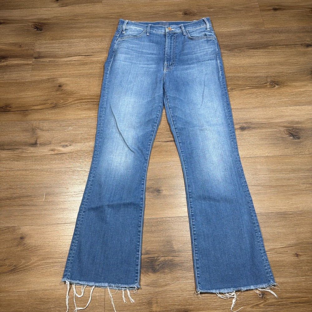 Mother Size 28 Hustler Ankle Fray in Wishful Drinking Blue Denim Jeans Raw Hem